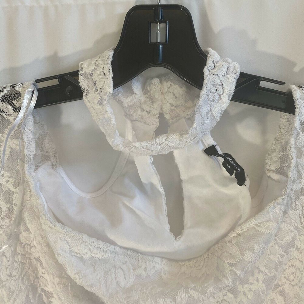 Ambiance White Lace Choker Long Sleeve Top - Picture 6 of 8